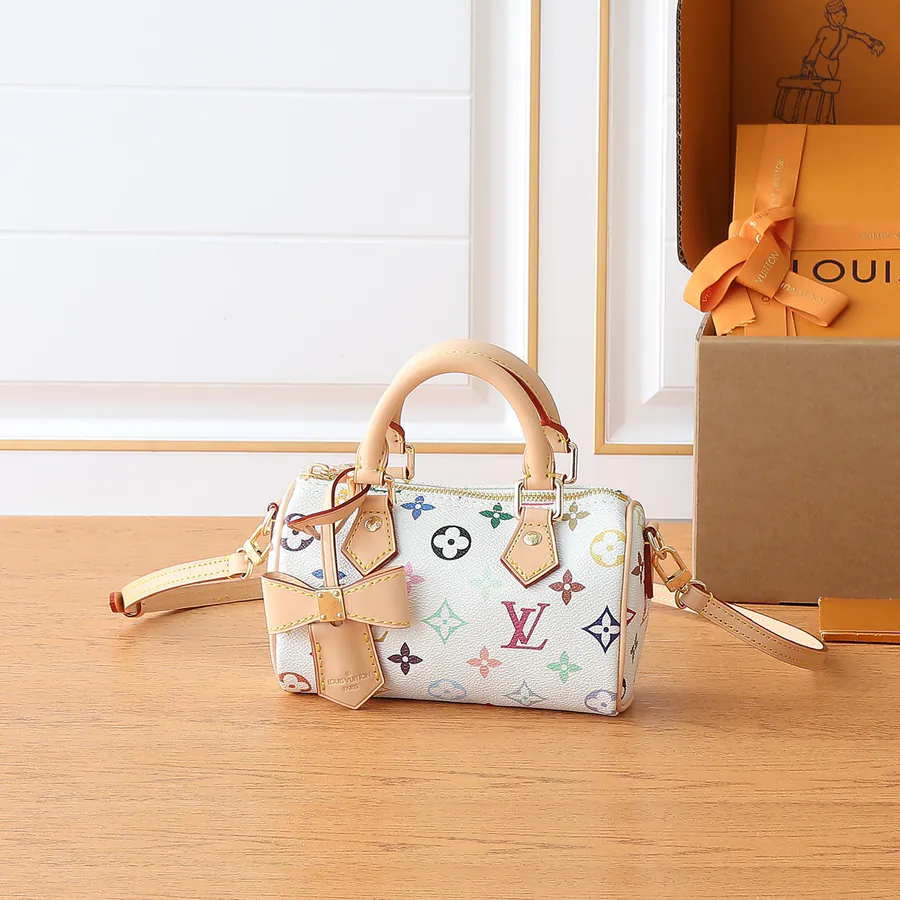 New Nano Speedy Handbag Monogram Canvas, White & Black (Tri Color Takashi Murakami)