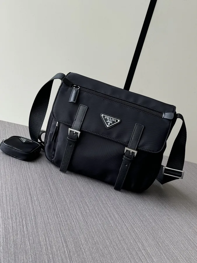 Prada Raincoat Nylon Bag with Premium Leather Strap