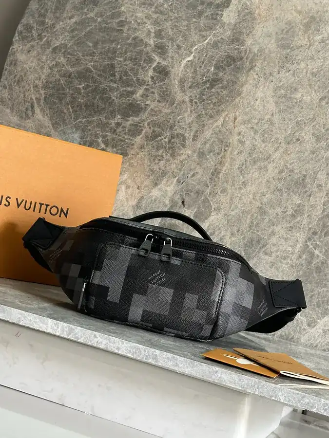 RUSH Waist Bag Damier Black Jm Canvas with Pixelated Pattern