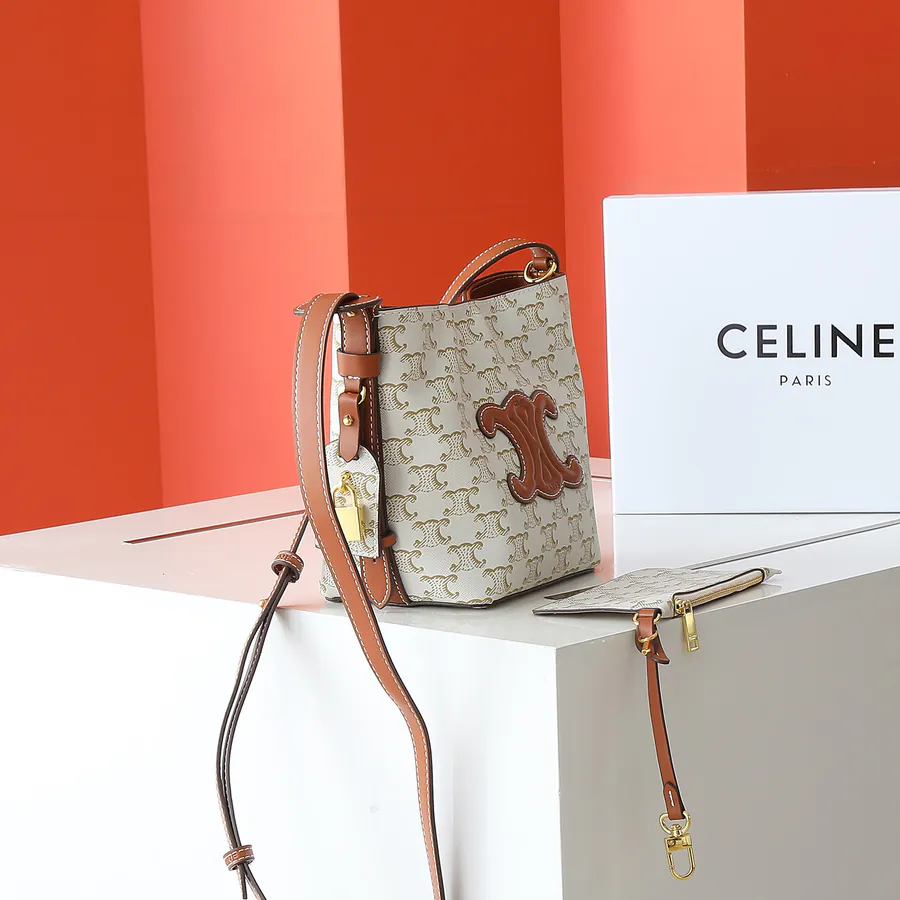 CELIN* Cuir Triome Small Bucket Bag with Logo