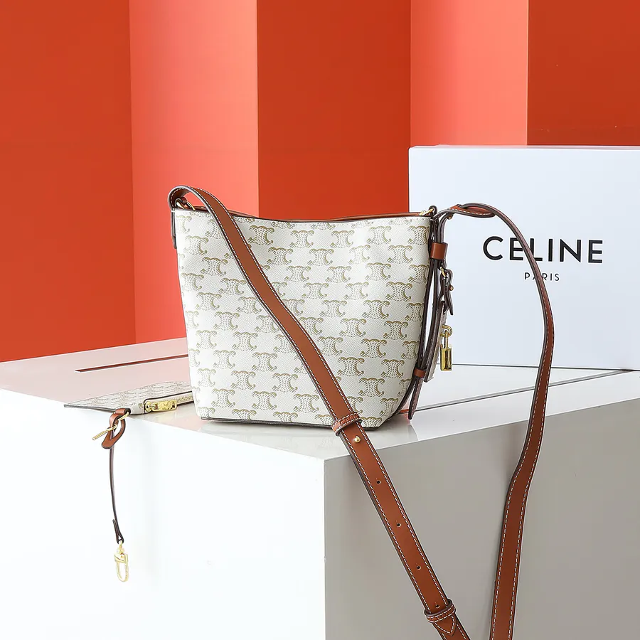 CELIN* Cuir Triome Small Bucket Bag with Logo