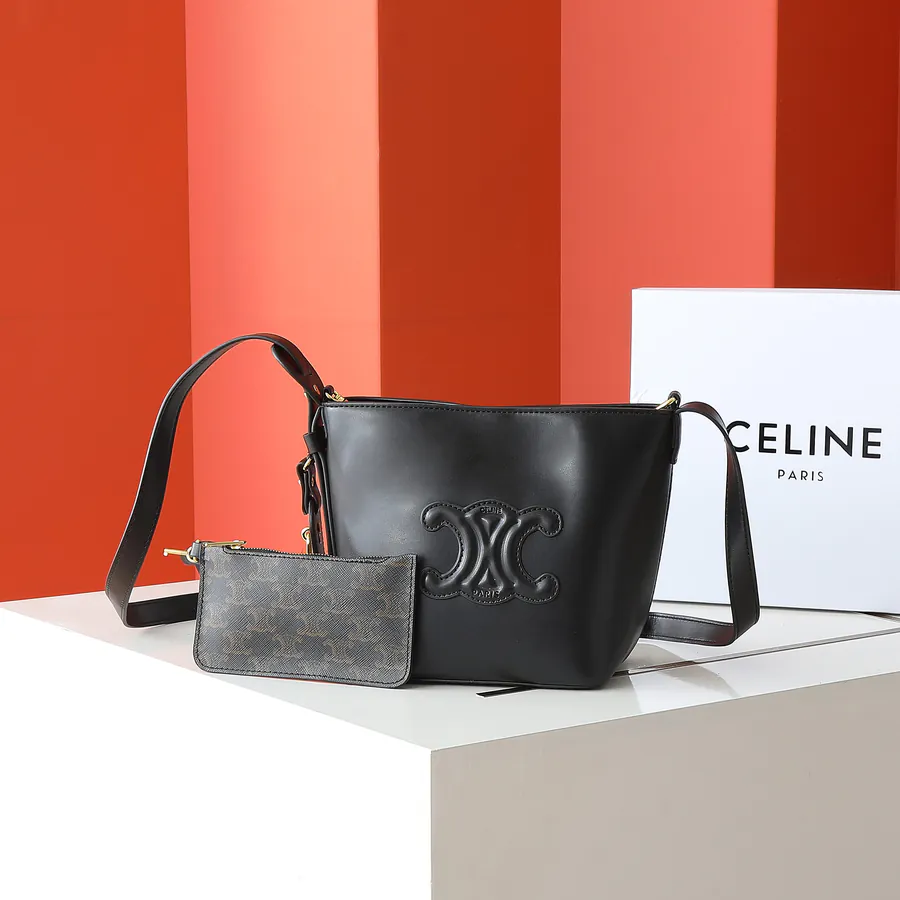 CELIN* Cuir Triome Small Bucket Bag with Logo