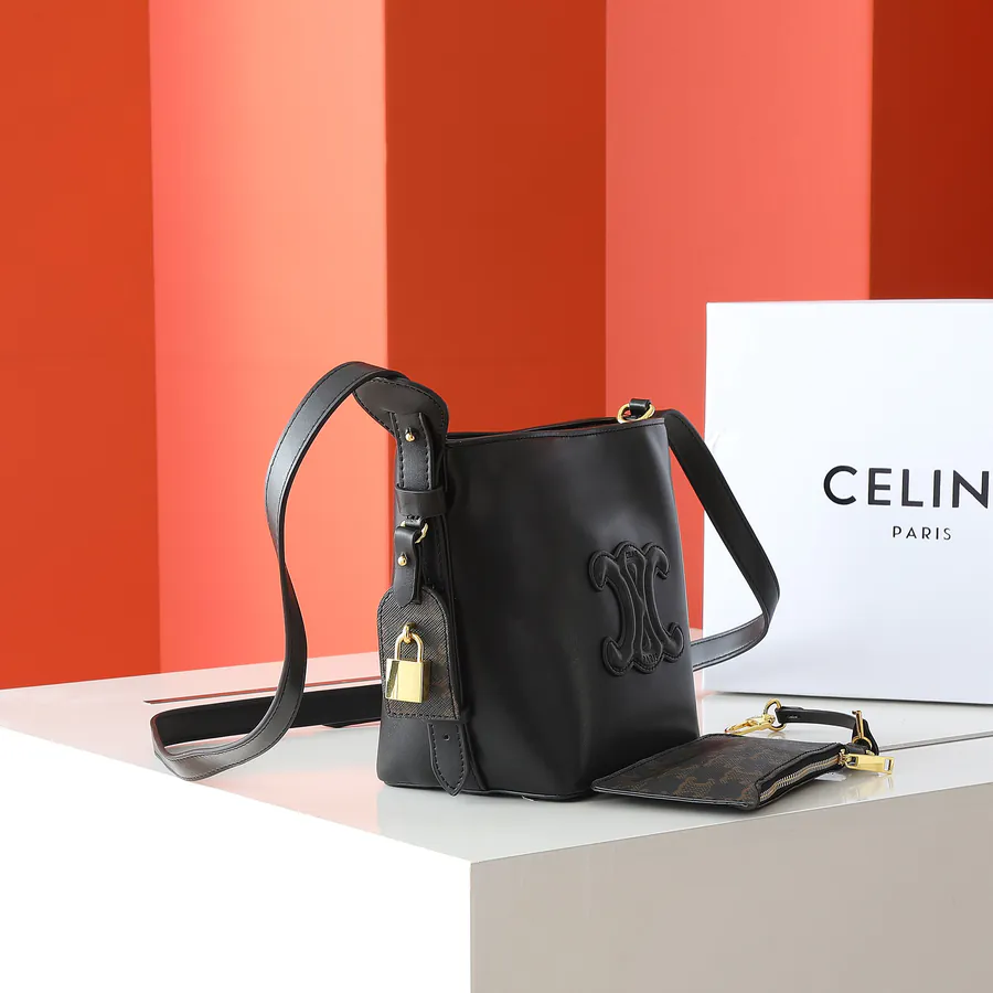 CELIN* Cuir Triome Small Bucket Bag with Logo