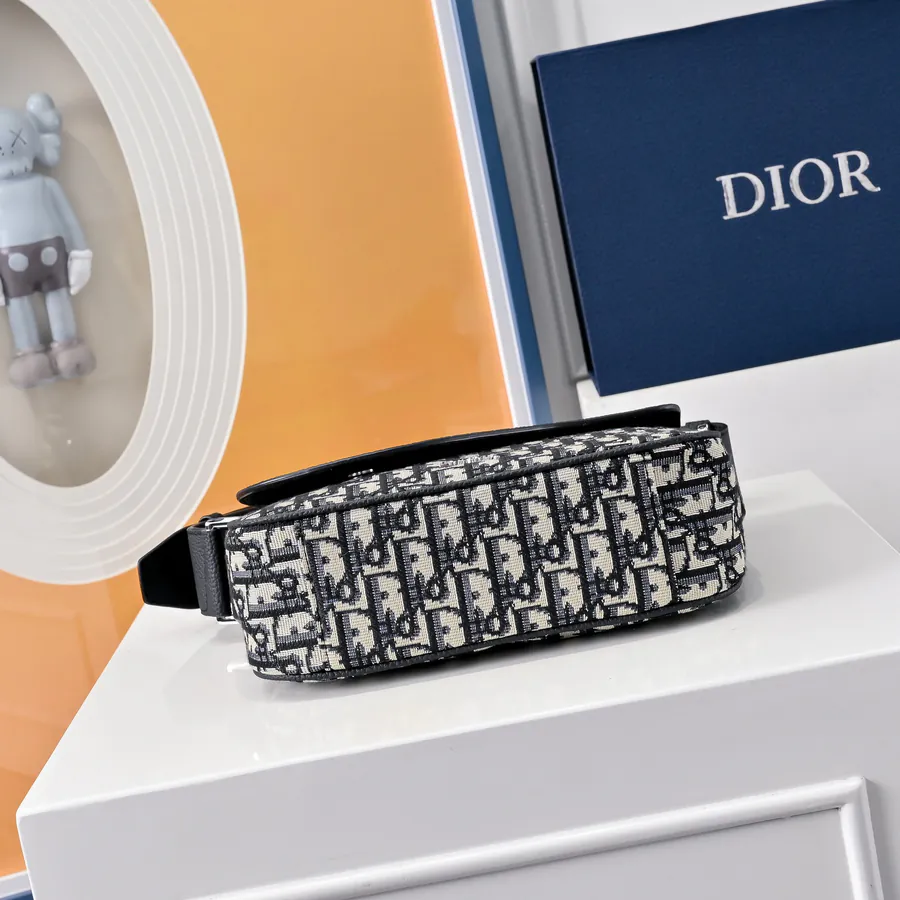 Di.or Mini Saddle Messenger Bag Black Oblique Print