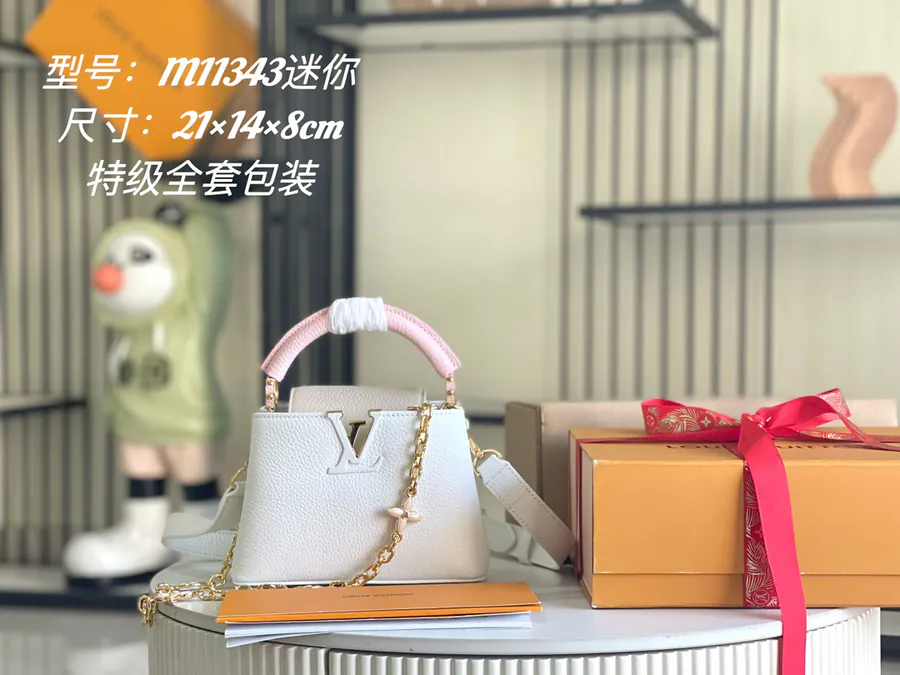 Capucines Mini Bag with Taurillon Leather and Floral Trim