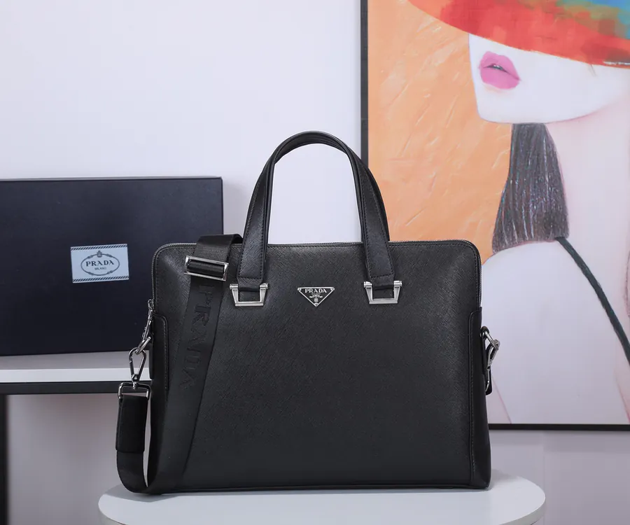 Prada Crossbody Briefcase Men's Business Bag Crossgrain Calfskin