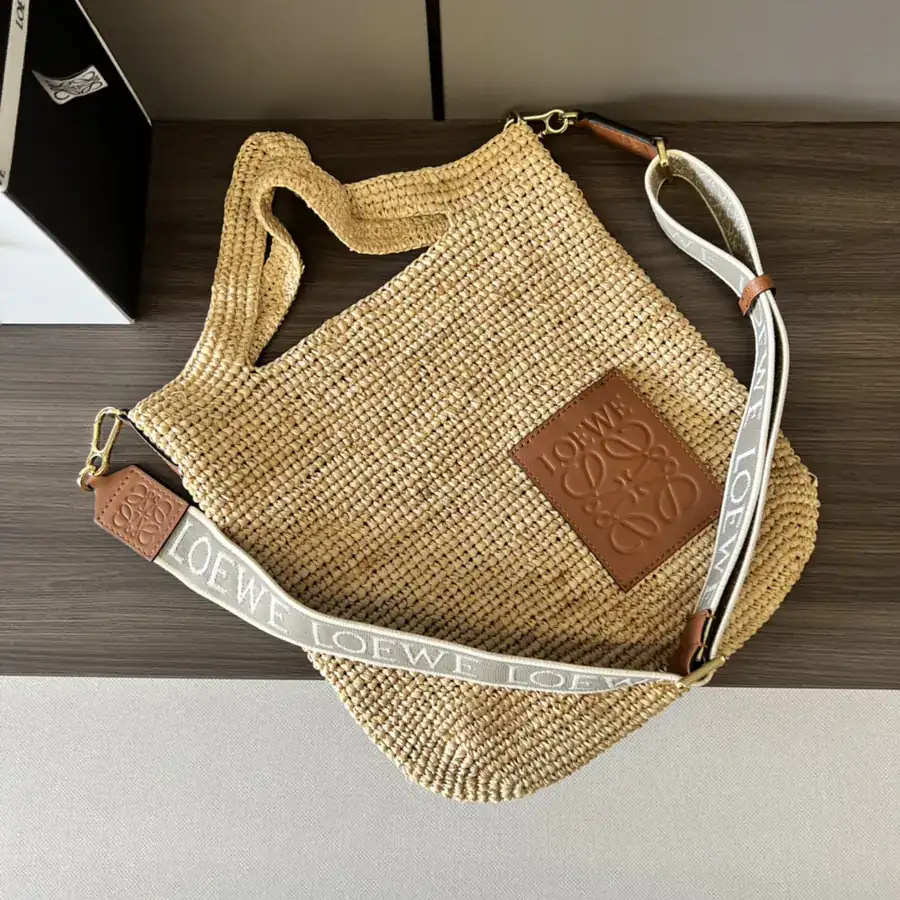 Löwe Mini Palma Fiber and Calfskin Slit Tote