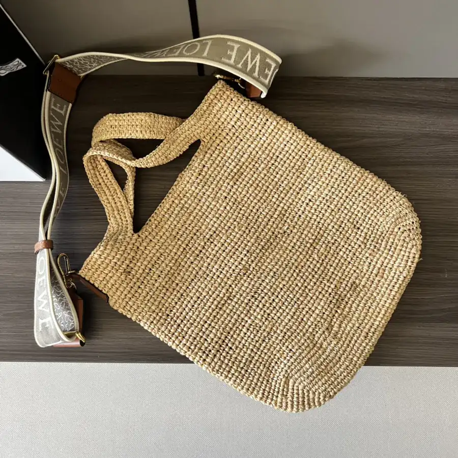 Löwe Mini Palma Fiber and Calfskin Slit Tote