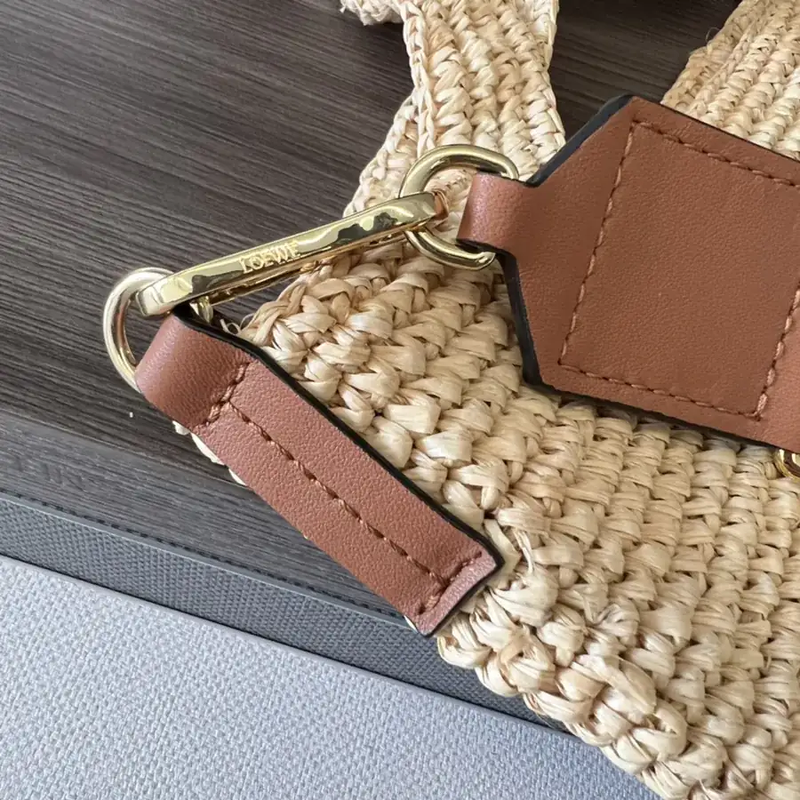 Löwe Mini Palma Fiber and Calfskin Slit Tote