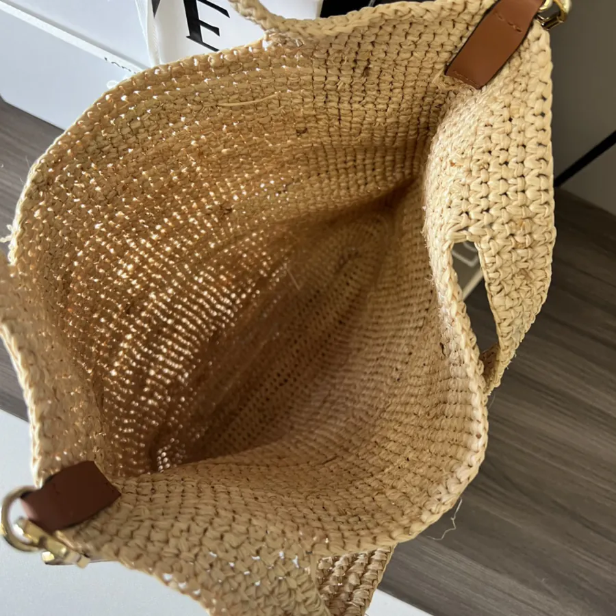 Löwe Mini Palma Fiber and Calfskin Slit Tote