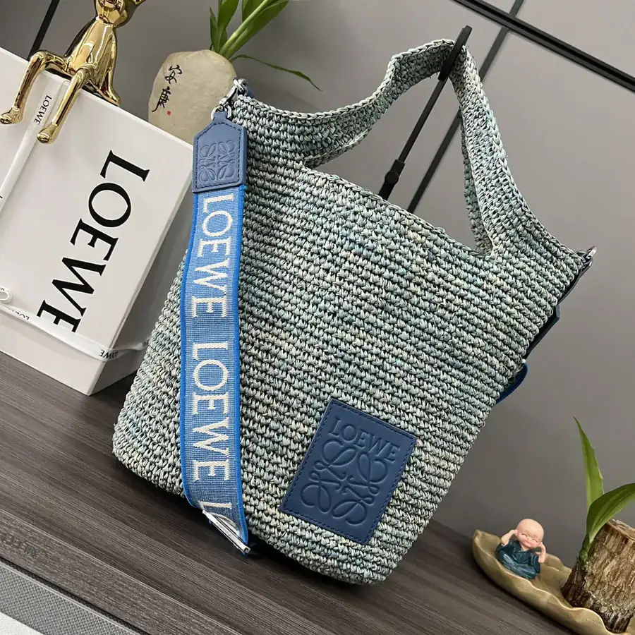 Lowe Mini Palma Fiber and Calfskin Slit Tote