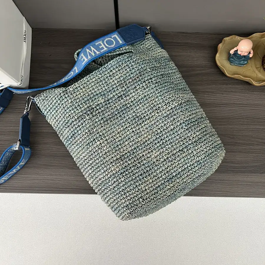 Lowe Mini Palma Fiber and Calfskin Slit Tote