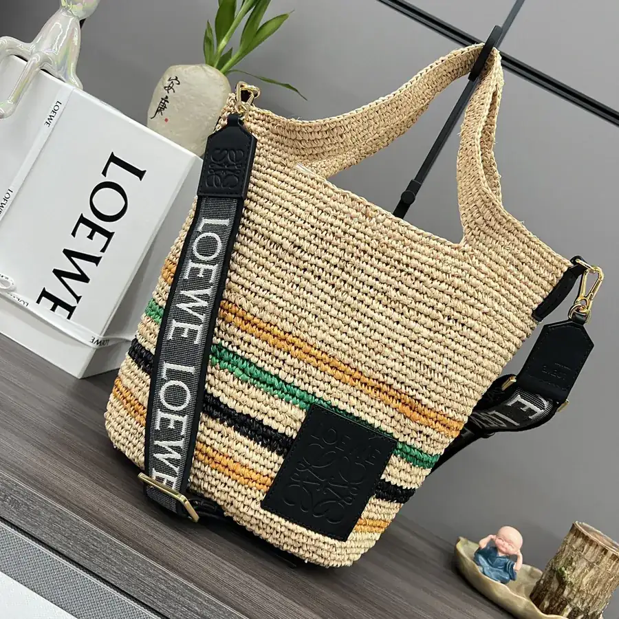 Löwe Mini Palma Fiber and Calfskin Slit Tote