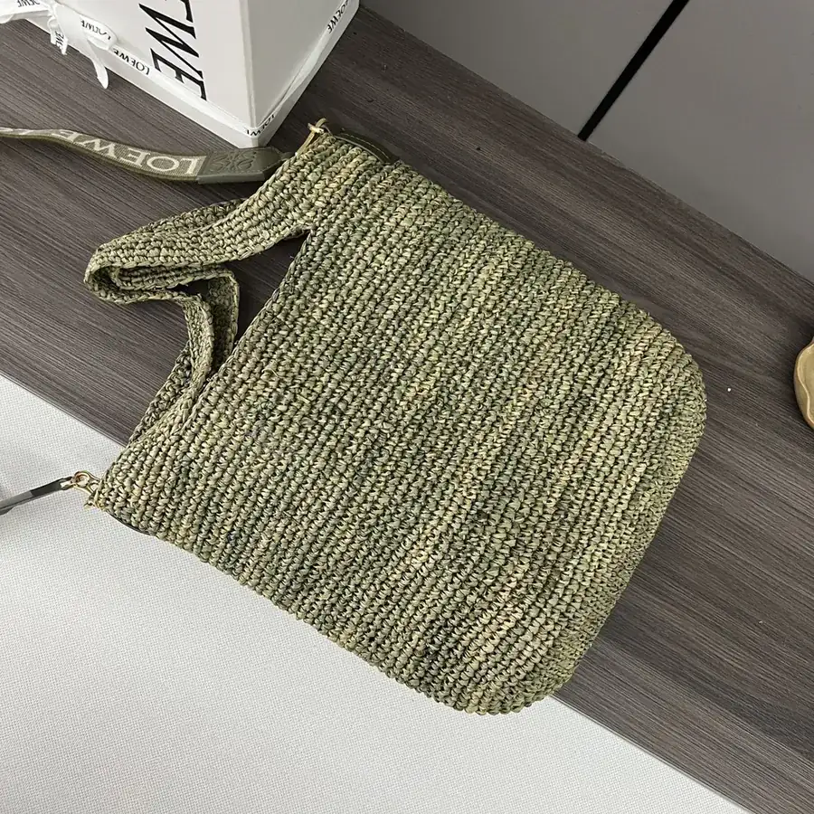 Lowe Mini Basket Bag with Woven Palm Fiber and Calfskin