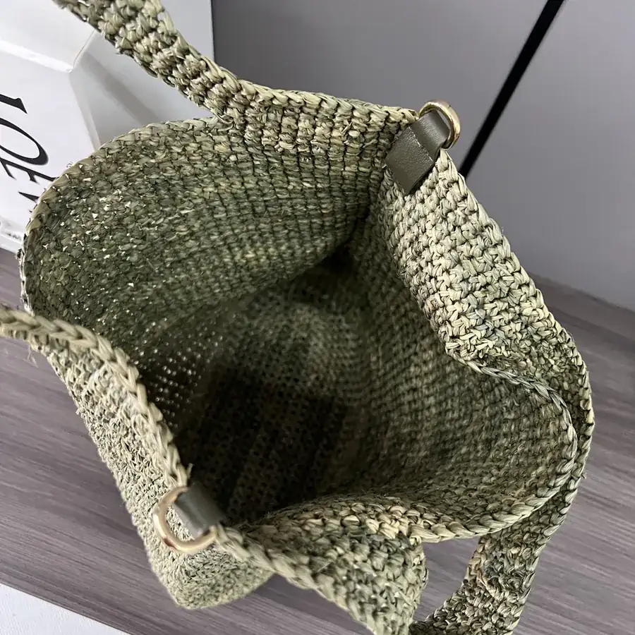 Lowe Mini Basket Bag with Woven Palm Fiber and Calfskin