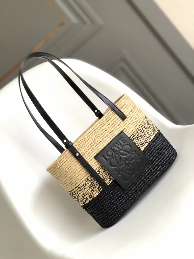 Löwe Gradient Henequen Fiber and Calfskin Square Basket Bag