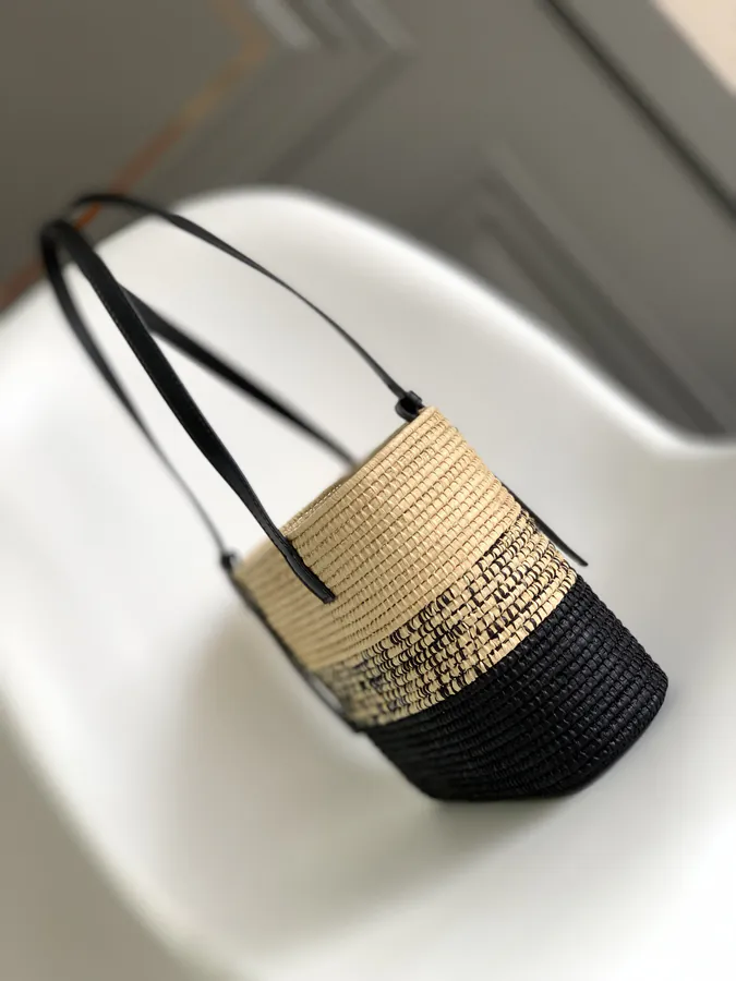 Löwe Gradient Henequen Fiber and Calfskin Square Basket Bag