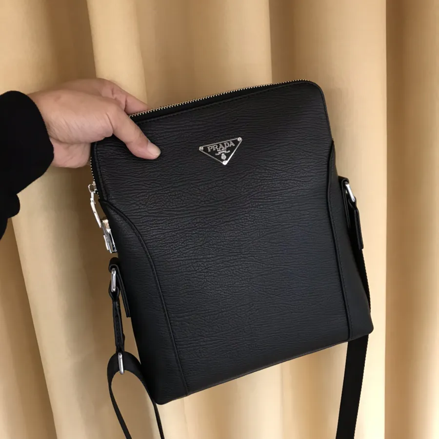 Italian Calfskin Crossbody Bag with Brand Logo