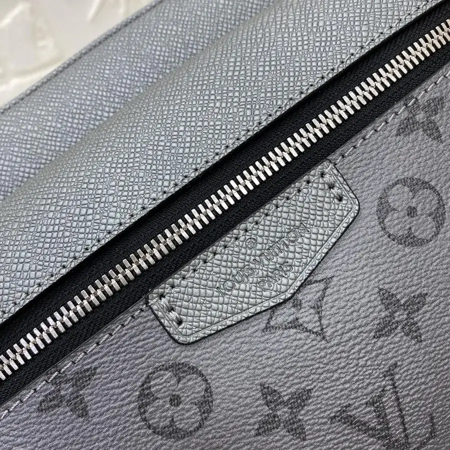 M30830 Silver Monogram Canvas & Taïga Leather Mail Bag