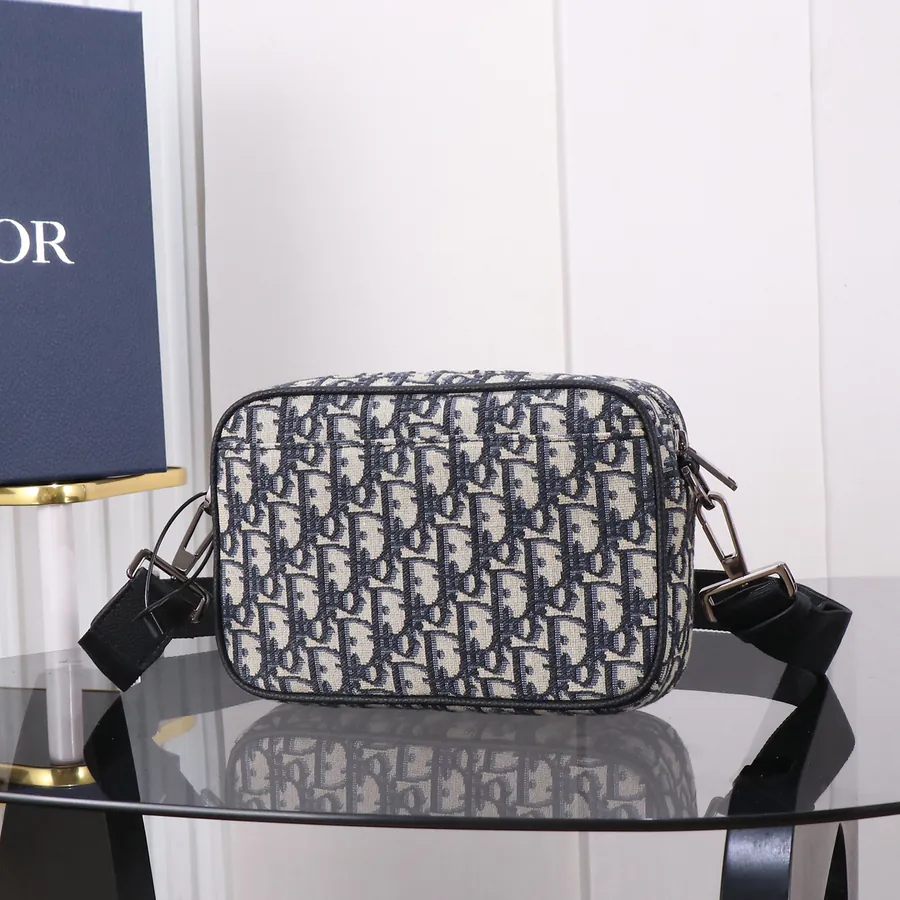 Safari Messenger Bag with Strap Black Oblique Print
