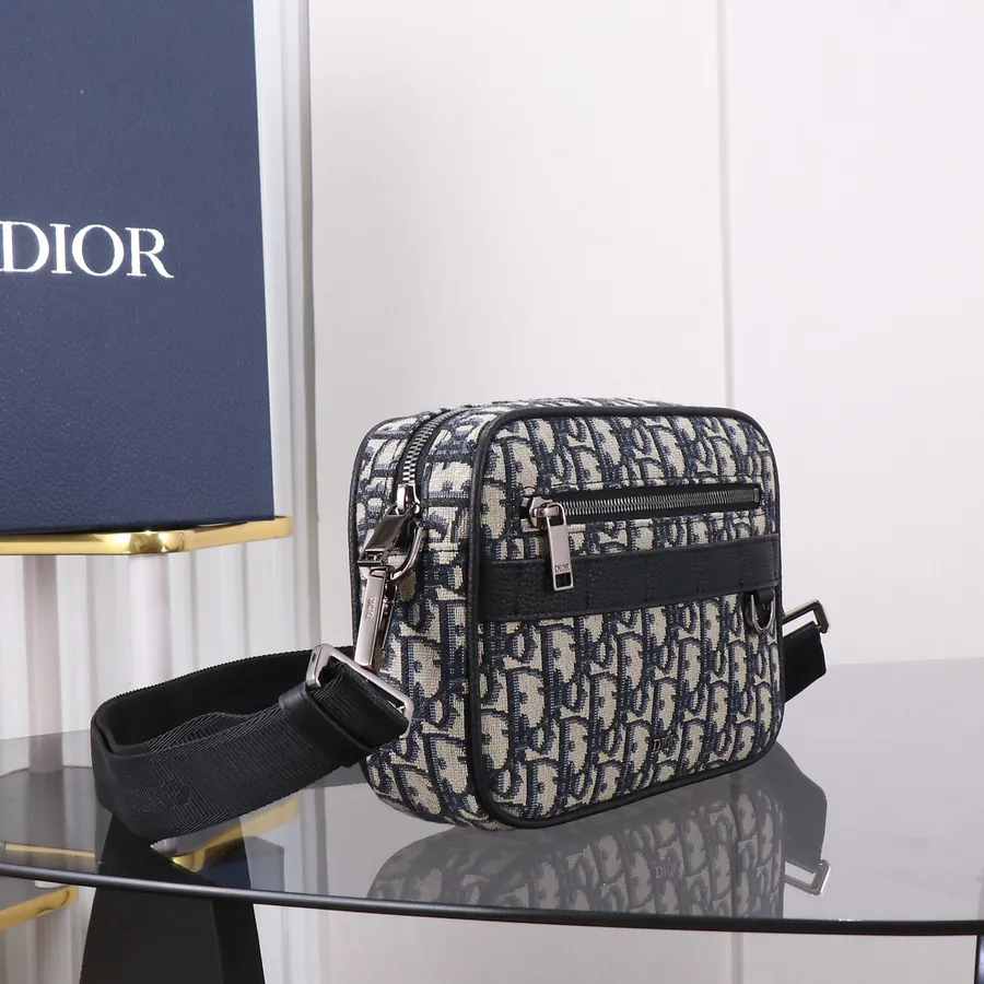 Safari Messenger Bag with Strap Black Oblique Print