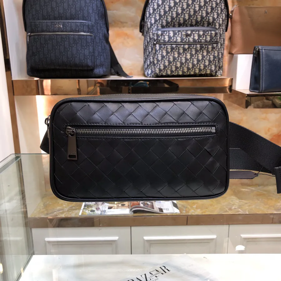 BV New Intrecciato 15 Woven Leather Mini Waist Bag