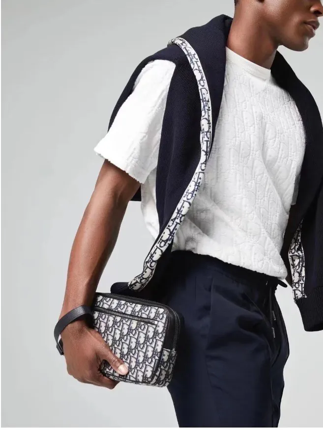 Dior Travel Bag with Leather Strap Oblique Print