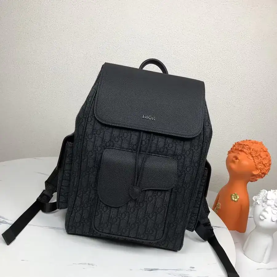 Dior Saddle Bag Black and Gray Dior Oblique Pattern