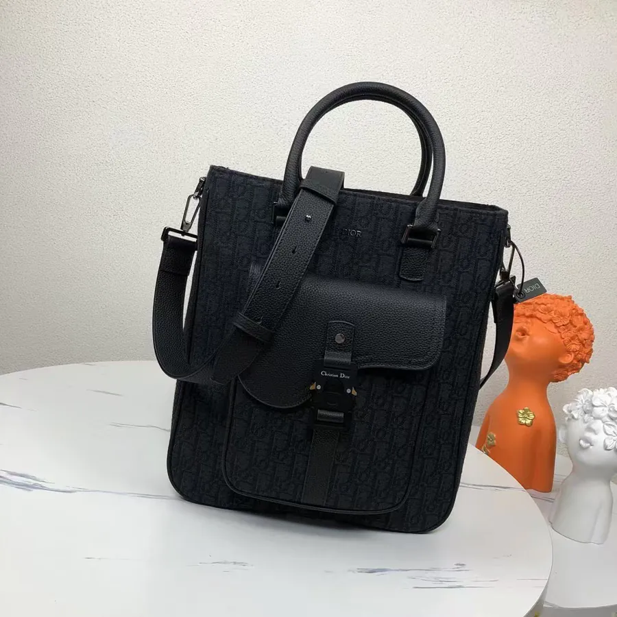 Saddle Bag Black Oblique Print and Grained Calfskin Winter 2024 Collection