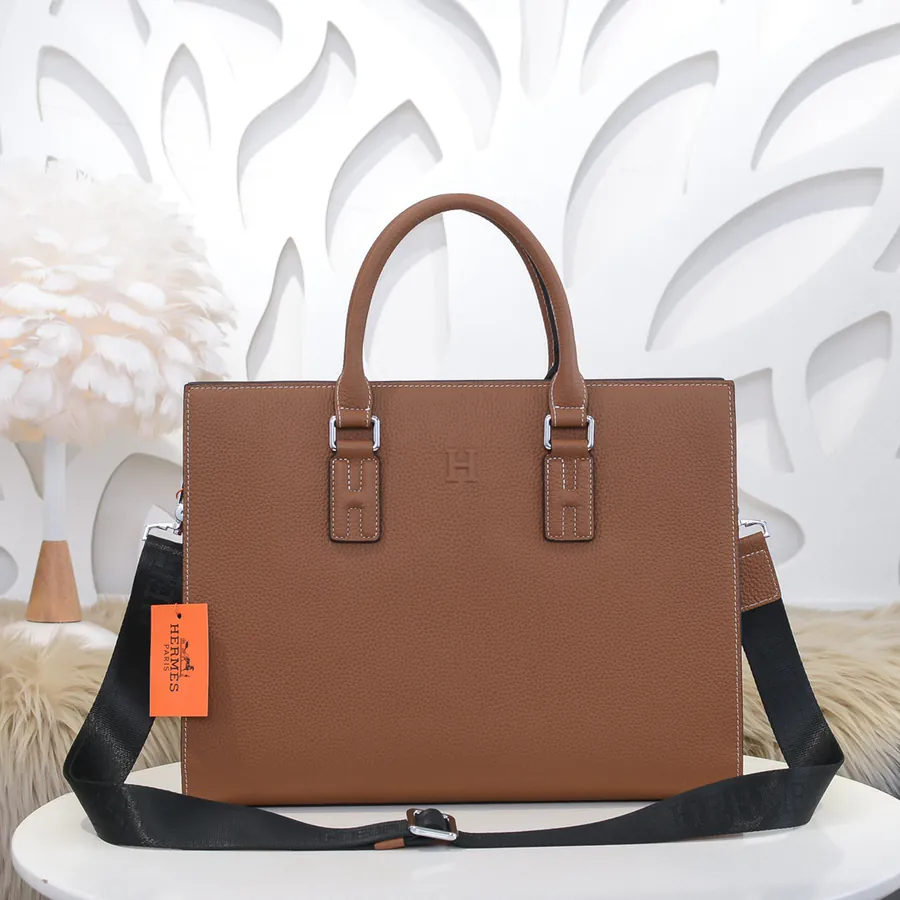 Hermes Men's Briefcase Premium Grained Calfskin, Versatile Style