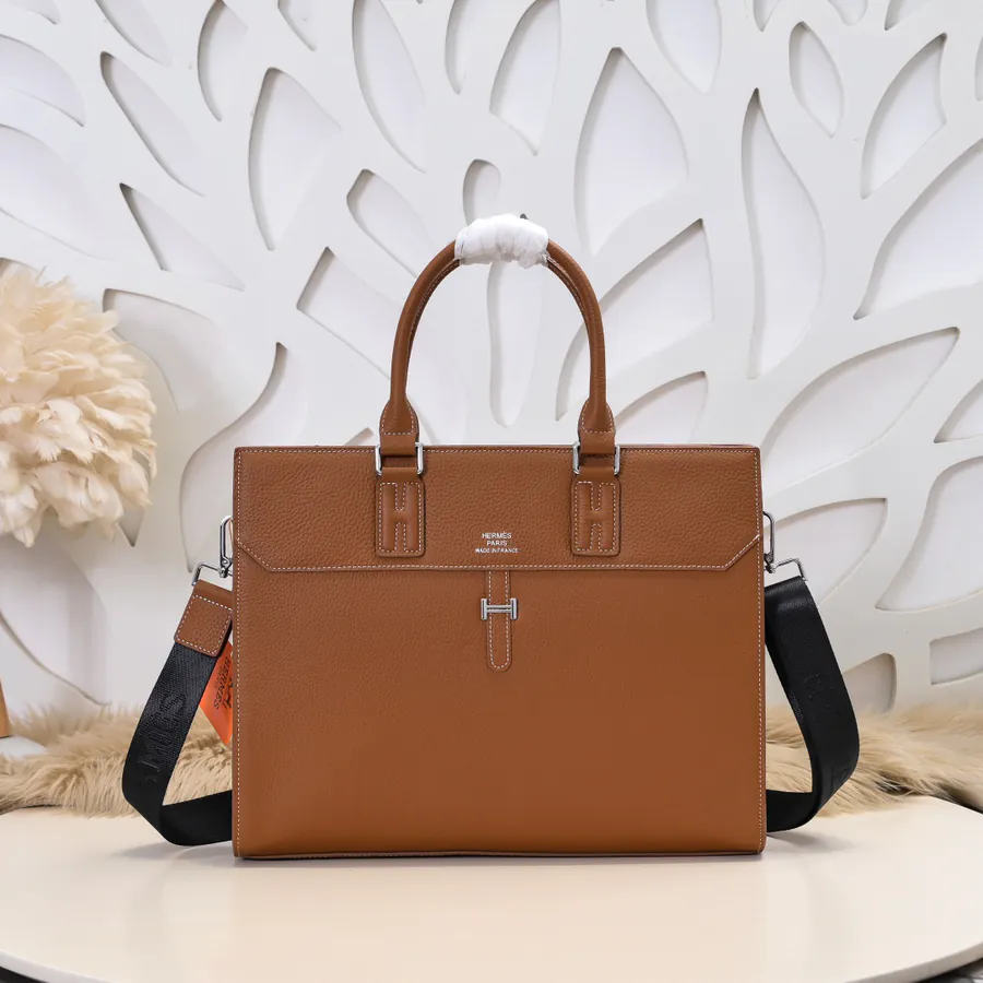 Hermes Men's Briefcase Premium Calfskin, Elegant and Practical