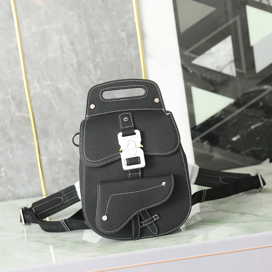 Christian Dio Mini Crossbody in Black Grained Calfskin