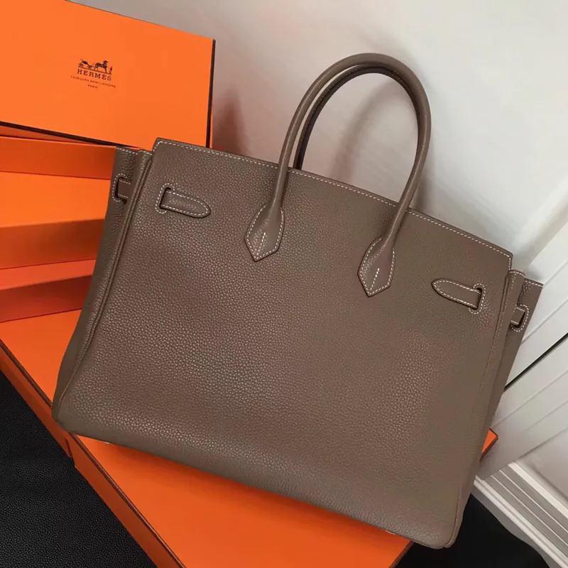 Hermes Birkin Silver Clasp Handbag in Grained Calfskin