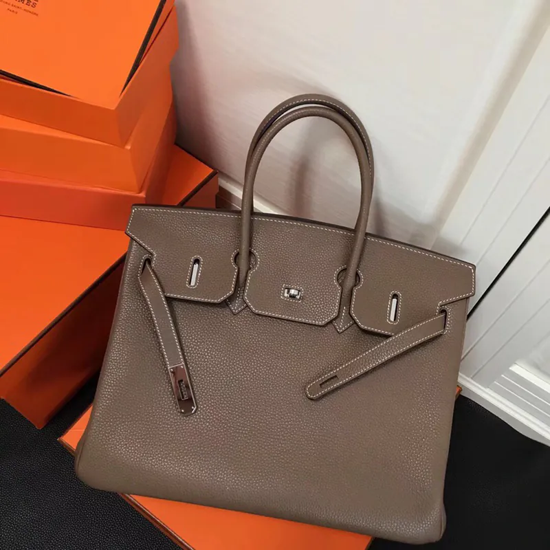 Hermes Birkin Silver Clasp Handbag in Grained Calfskin