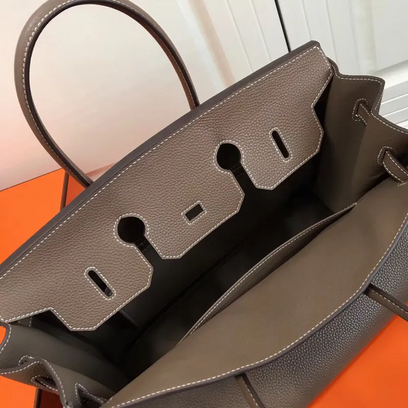 Hermes Birkin Silver Clasp Handbag in Grained Calfskin