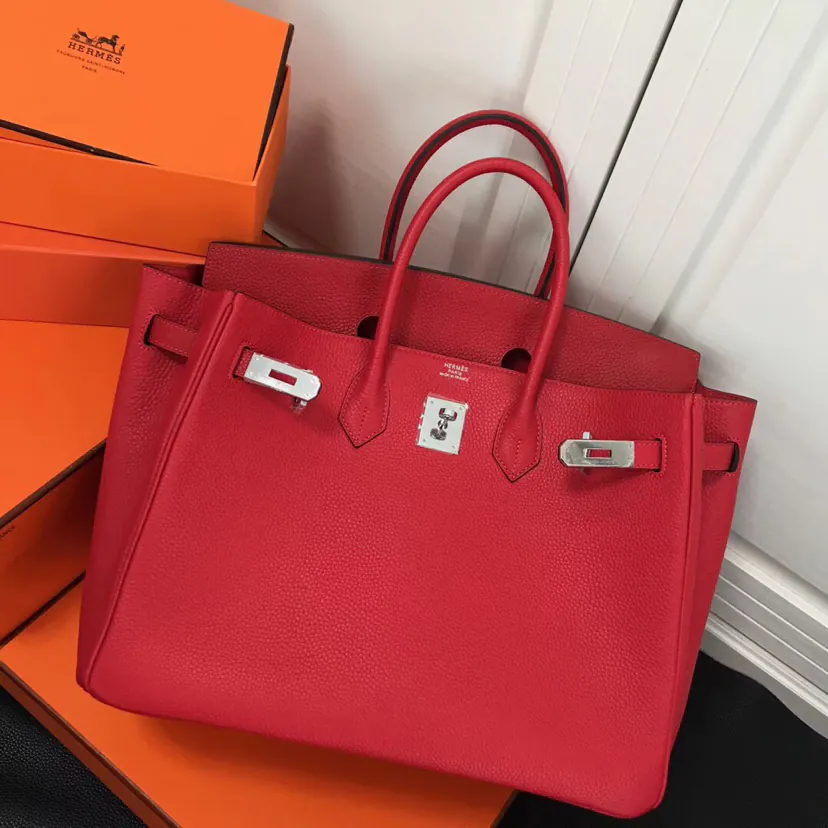 Hermes Birkin Silver Clasp Bucket Bag in Grained Calfskin