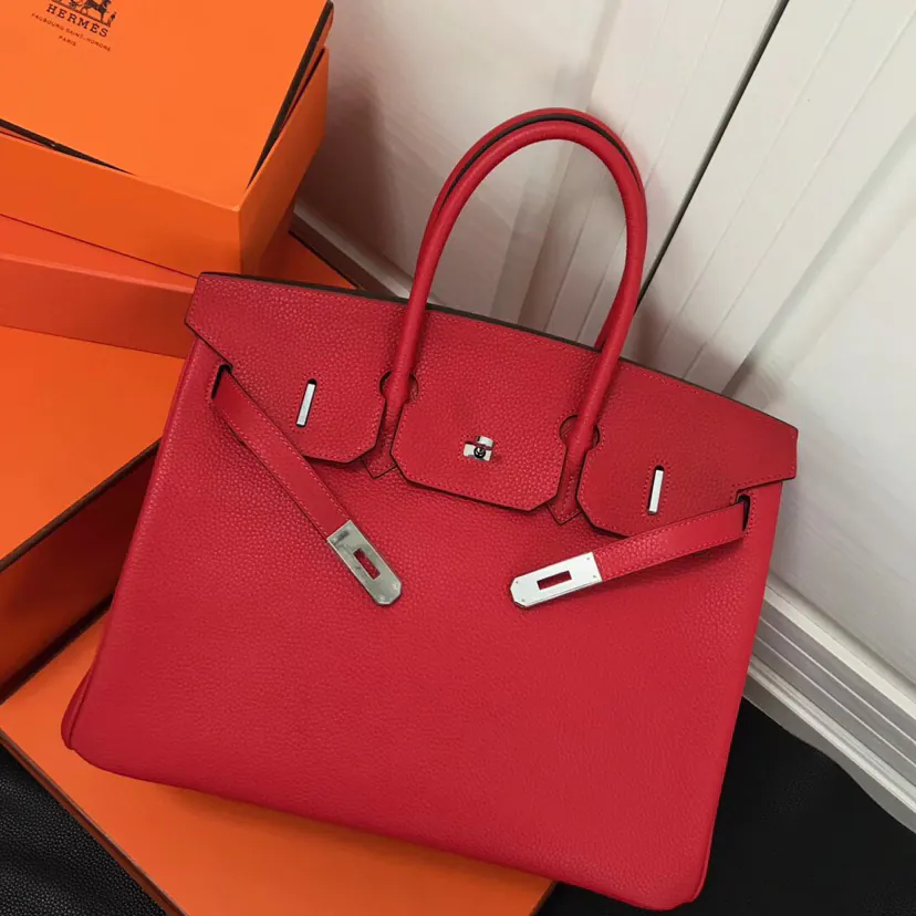 Hermes Birkin Silver Clasp Bucket Bag in Grained Calfskin