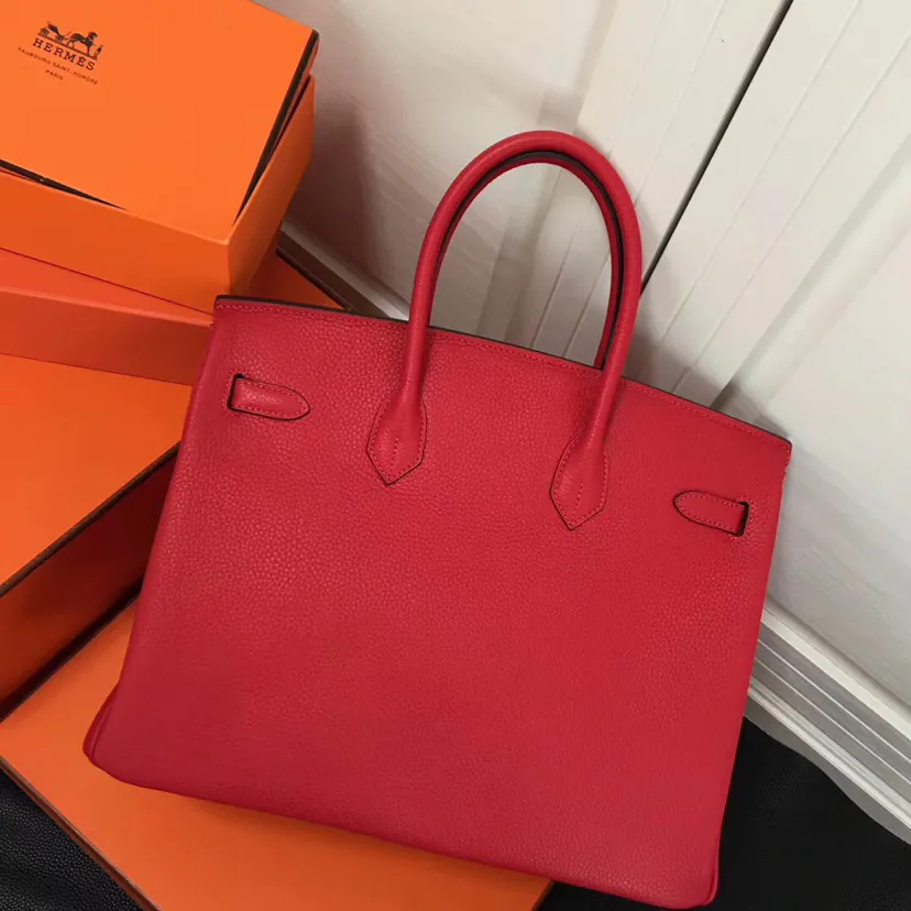Hermes Birkin Silver Clasp Bucket Bag in Grained Calfskin