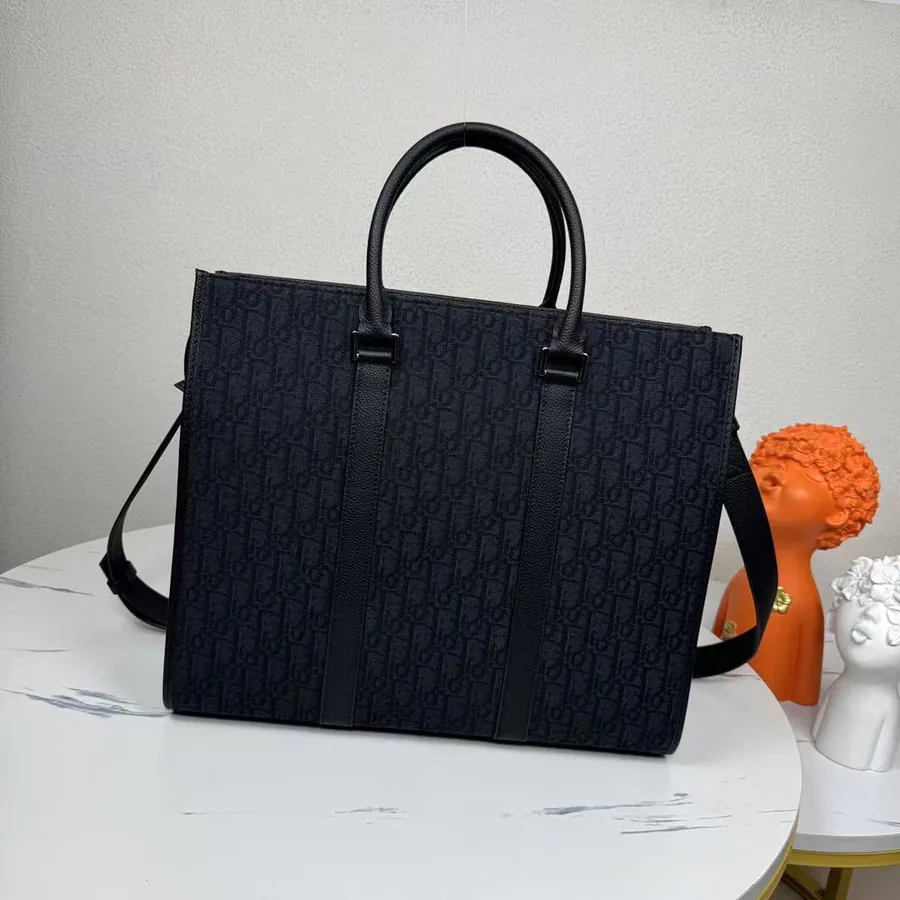 East West Handbag Black Oblique Print and Grained Calfskin