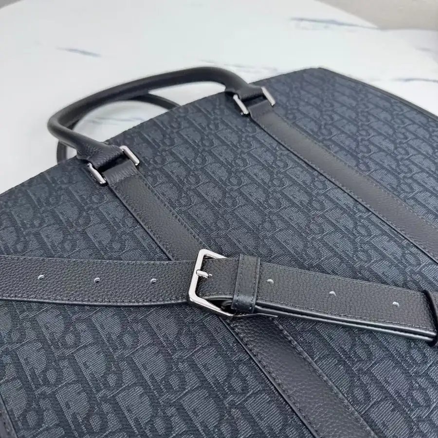 East West Handbag Black Oblique Print and Grained Calfskin