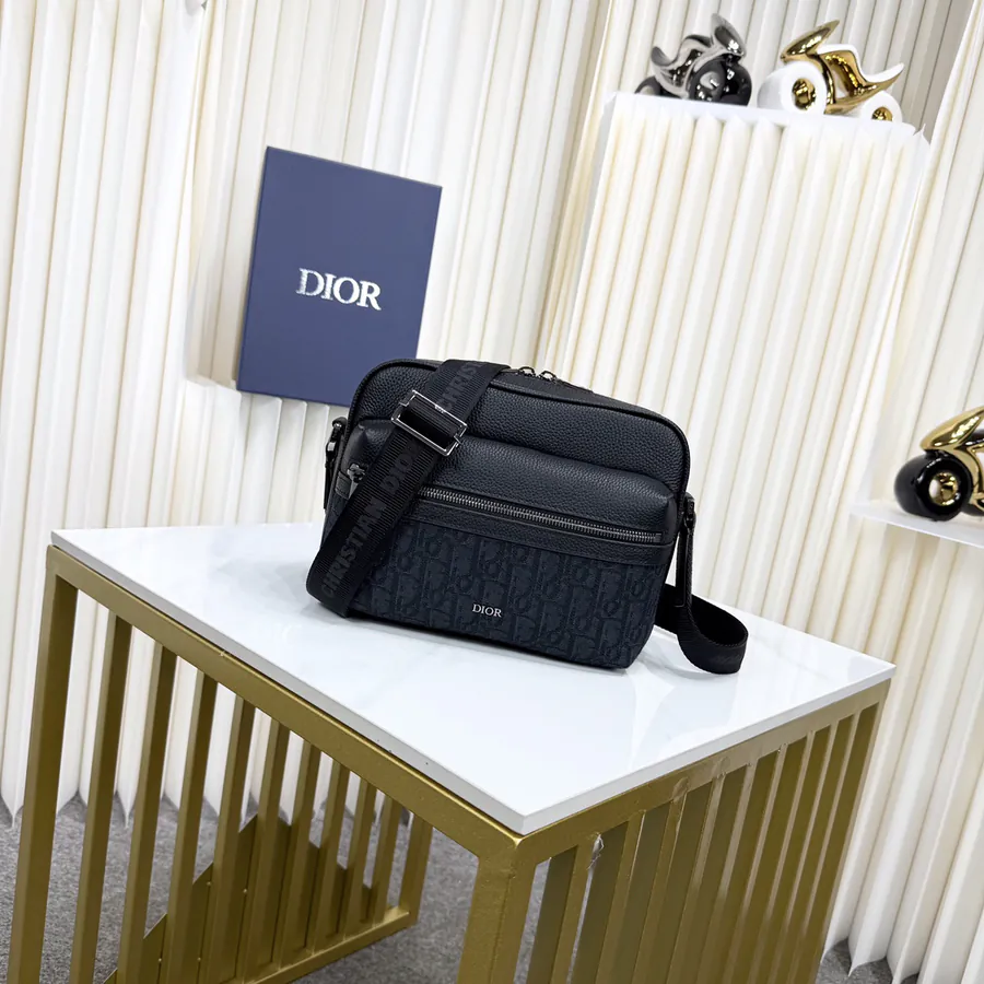 Rider 2.0 Zip Messenger Bag Premium Leather, Black Oblique Print