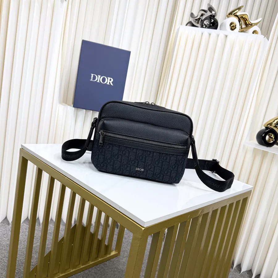 Rider 2.0 Zip Messenger Bag Premium Leather, Black Oblique Print