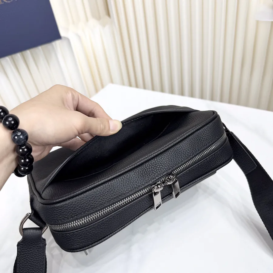 Rider 2.0 Zip Messenger Bag Premium Leather, Black Oblique Print