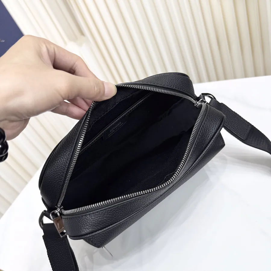 Rider 2.0 Zip Messenger Bag Premium Leather, Black Oblique Print