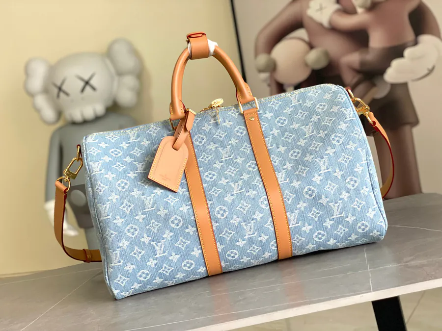 Original Keepall Bandoulière 45 Travel Bag Light Blue Denim