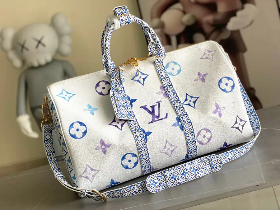LV Keepall Bandoulière 45 Travel Bag in Blue