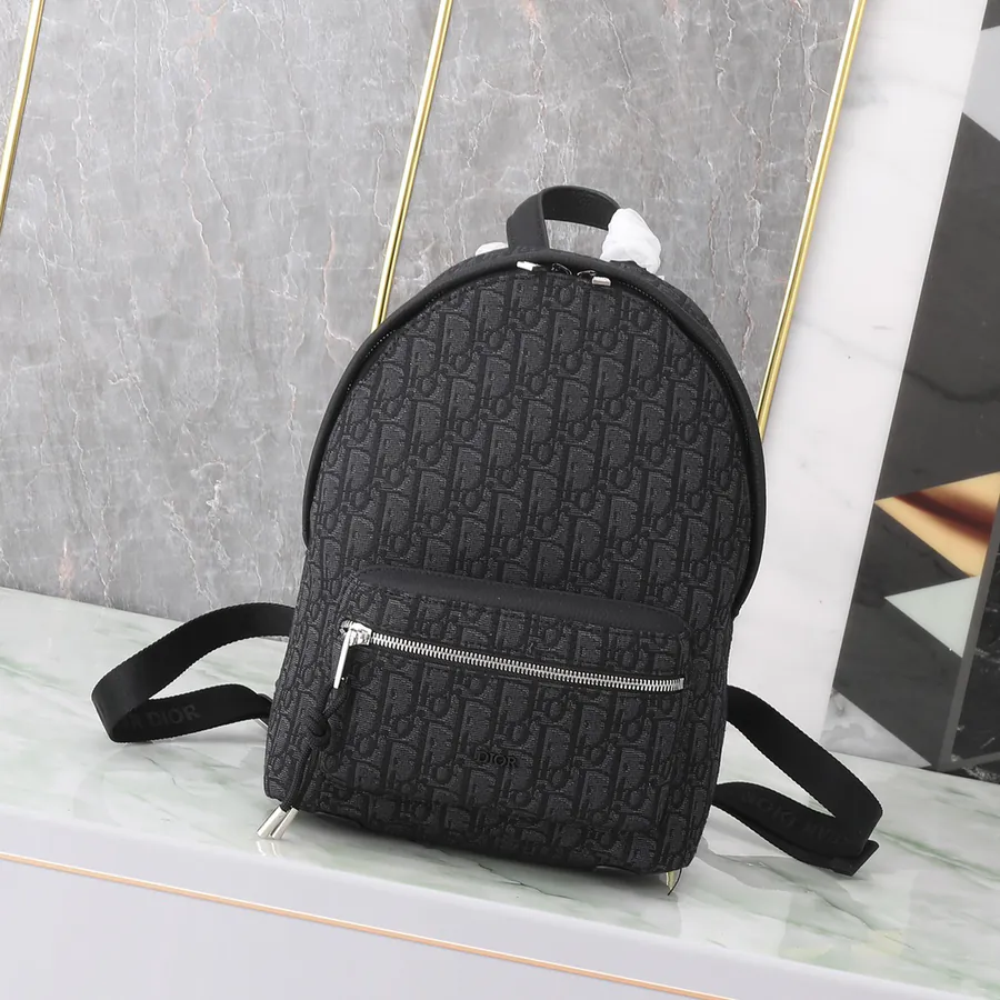 Dior Oblique Mini Backpack with Black Grained Calfskin and Canvas