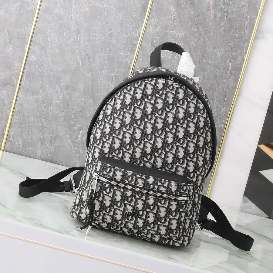 Dior Oblique Mini Backpack with Black Grained Calfskin and Canvas