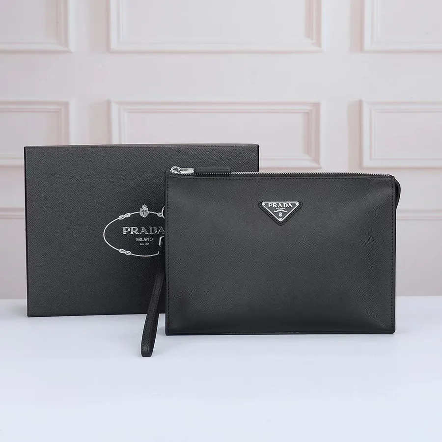 PRADA Saffano Leather Triangle Logo Handbag