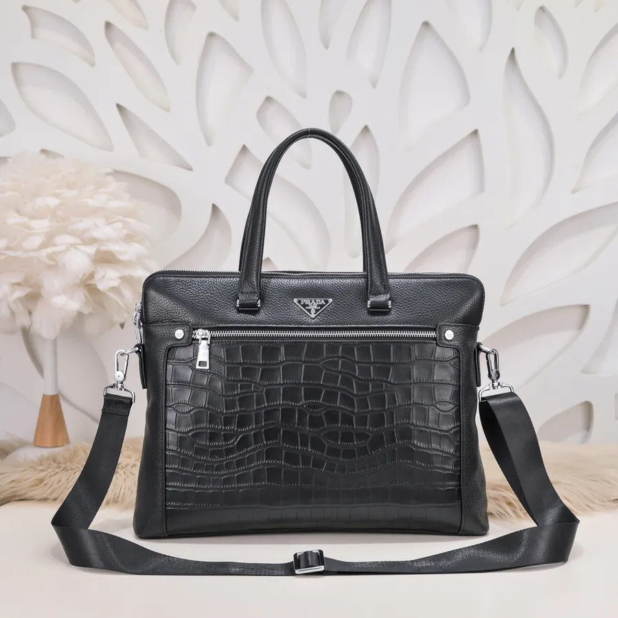 PRADA Men's Briefcase Premium Leather, Elegant Hardware